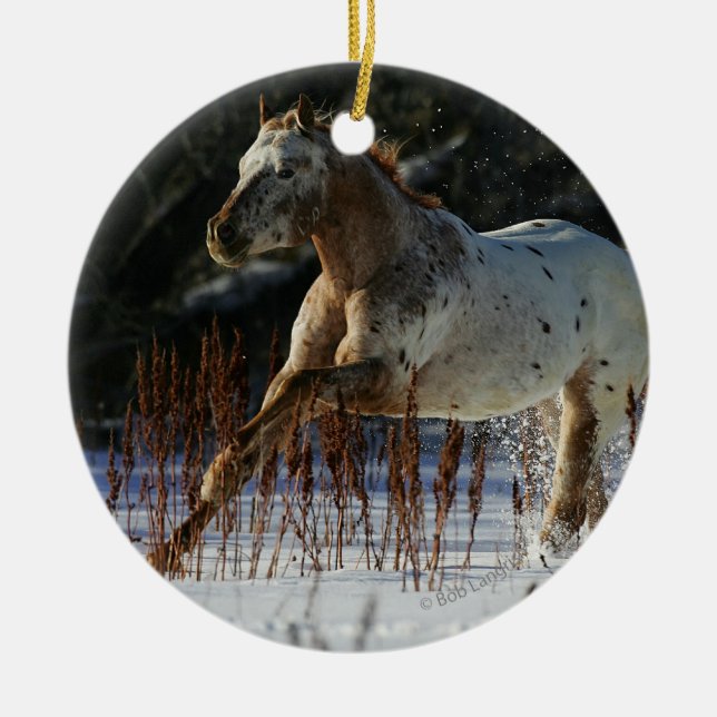 Appaloosa-Pferd, das in den Schnee läuft Keramik Ornament (Vorne)