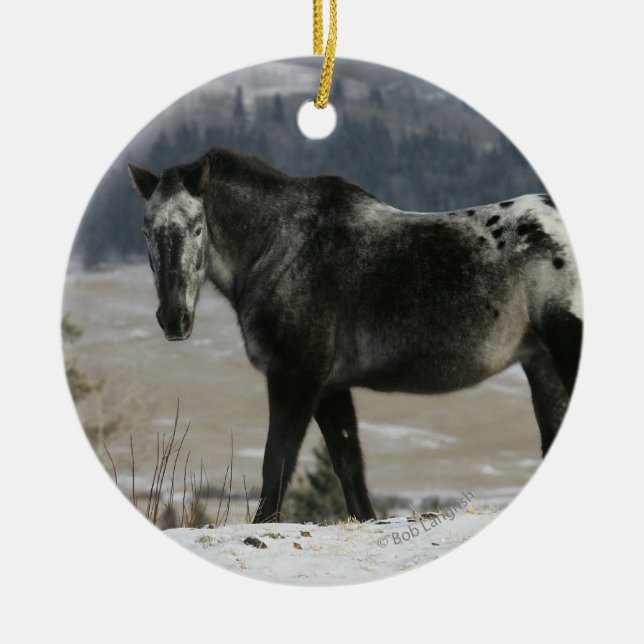 Appaloosa-Pferd im Schnee Keramik Ornament (Vorne)