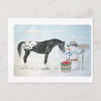 Appaloosa Pferd mit Schneemann, rechteckig Postkarte