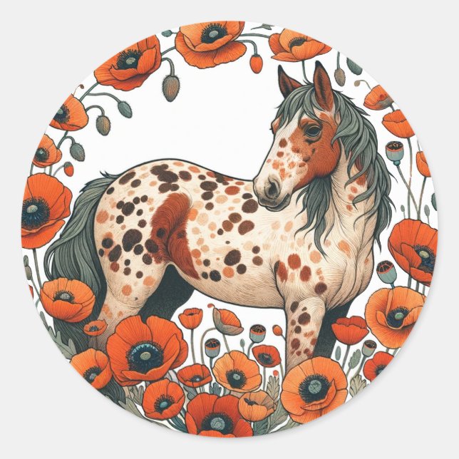 Appaloosa Pferde Mohn Appy Pferde Runder Aufkleber (Vorderseite)