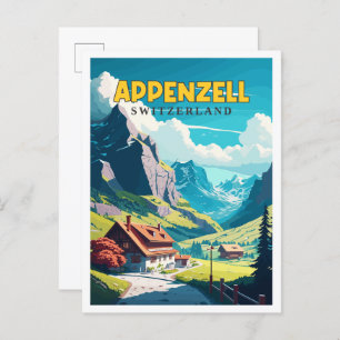 Appenzell Schweiz Vintage Illustration Postkarte