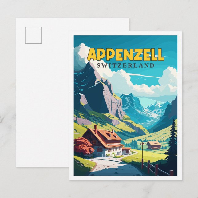 Appenzell Schweiz Vintage Illustration Postkarte (Vorne/Hinten)