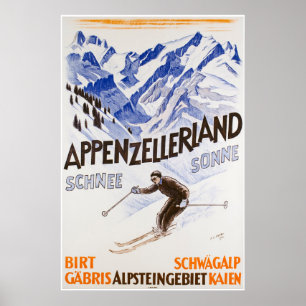 Appenzellerland, Schnee Sonne, Reise Ski Plakat