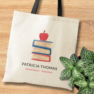 Apple and Books Custom Preschool Teacher Name Tragetasche