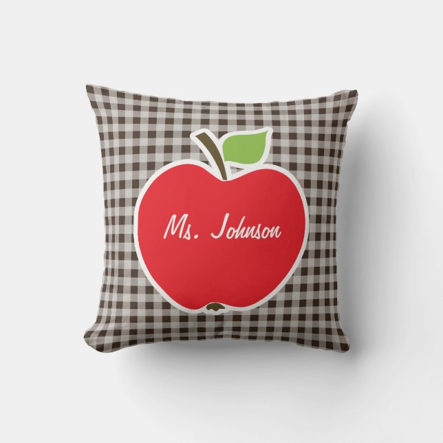 Apple auf Bistre Brown Gingham Kissen (Vorderseite)