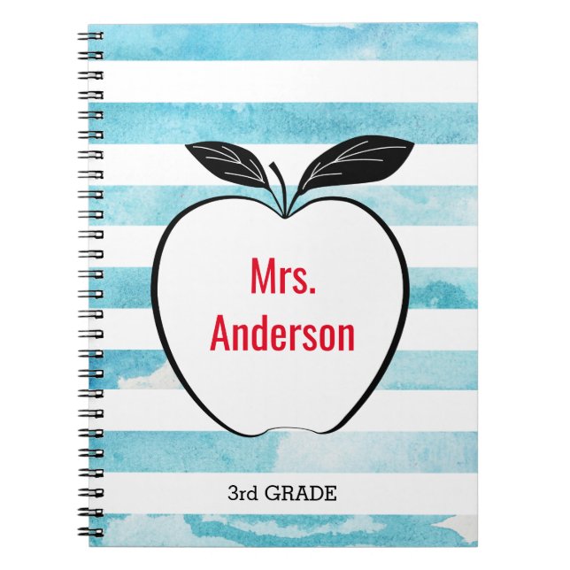 Apple auf blauen Wasserfarben Streifen für Lehrer Notizblock (Vorderseite)