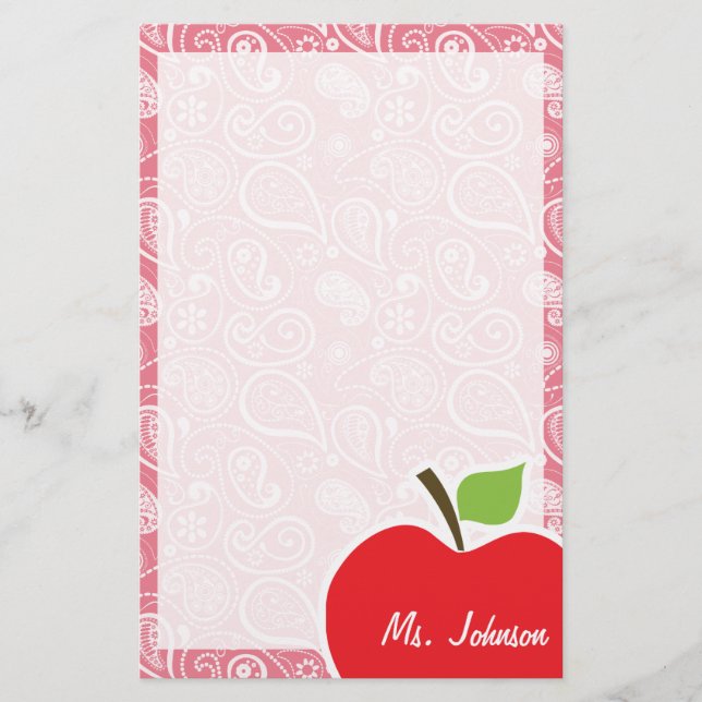 Apple auf Blush Pink Paisley Briefpapier (Vorderseite)