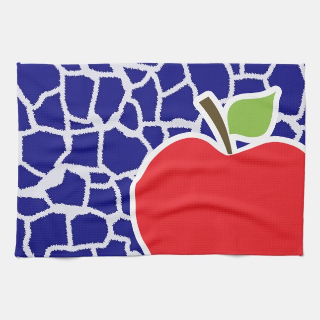 Apple auf Dark Blue Giraffe Animal Print Handtuch (Horizontal)