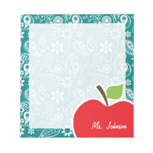 Apple auf dunklem cyan-blauem Paisley Notizblock