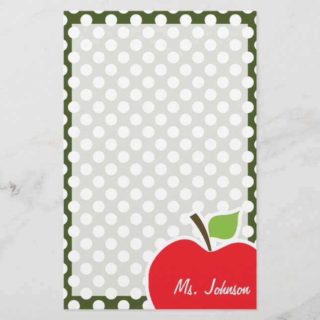Apple auf dunklen Moss grünen Polka Dots Briefpapier (Vorderseite)