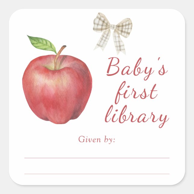 Apple - Baby Dusche Buchzeichen, Babybücher Quadratischer Aufkleber (Vorderseite)