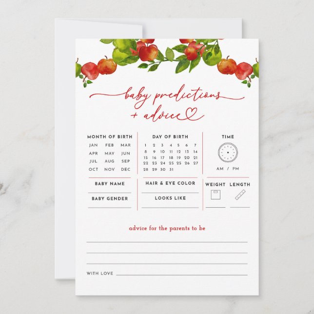 Apple Baby Predictions and Advice Baby Shower Game (Vorderseite)