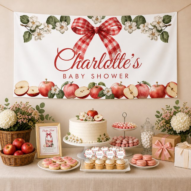 Apple Baby Shower Banner mit Gingham Bow (baby shower banner)