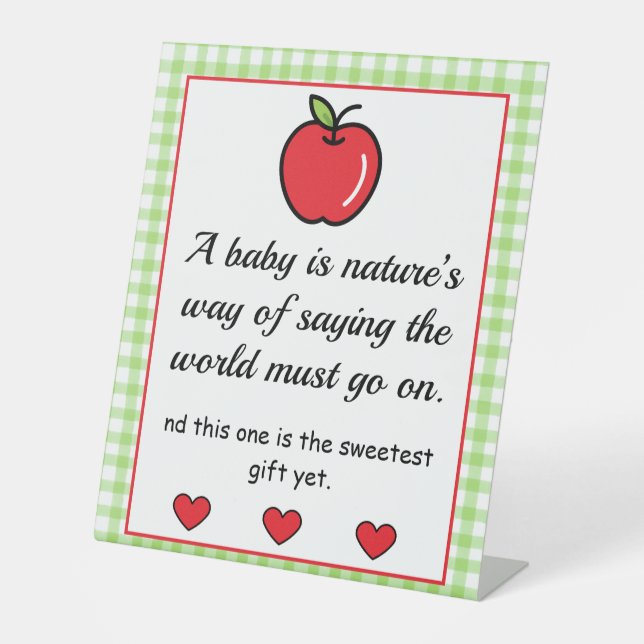 Apple Baby Shower Pedestal Schild (Vorderseite)