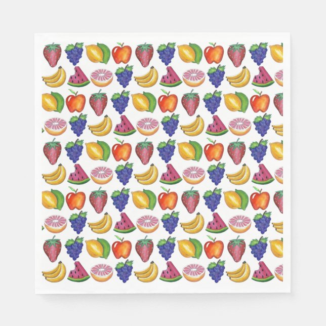 Apple Banana Lemon Limon Trauben Berry Fruchtsalat Serviette (Vorderseite)