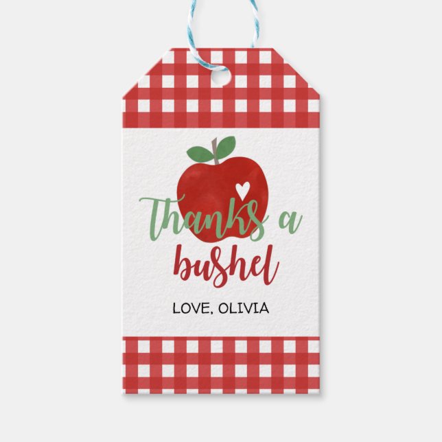 Apple Birthday Dank an Bushel Favor Geschenktag Geschenkanhänger (Vorderseite)