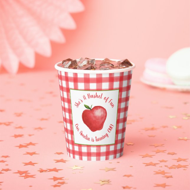 Apple Birthday Paper Cup - Bushel of Fun Pappbecher (Insitu)