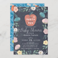 Apple Black Chalkboard Floral Blue Baby Dusche