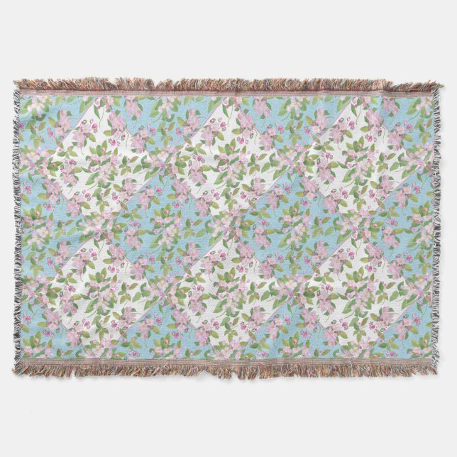 Apple Blossom auf Sky Blue and White Imitats Patch Decke (Vorderseite)