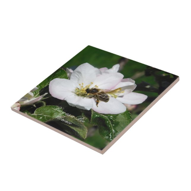 Apple Blossom & Bee Macro Photo | Ceramic Tile Fliese (Seite)