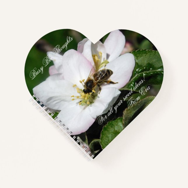 Apple Blossom & Bee Macro Photo | Heart Notebook Notizbuch (Vorderseite)