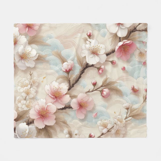 Apple Blossom Branchen Fleecedecke (Vorderseite (Horizontal))