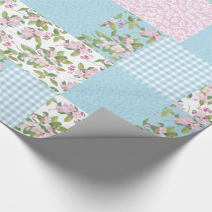 Apple Blossom Rosa, Blau, Grüne Imitate Patchwork Geschenkpapier