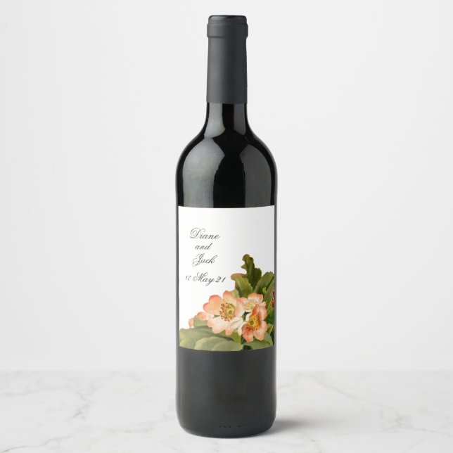Apple Blossom Wasserfarbenstems Hochzeit Weinetikett (Vorderseite)