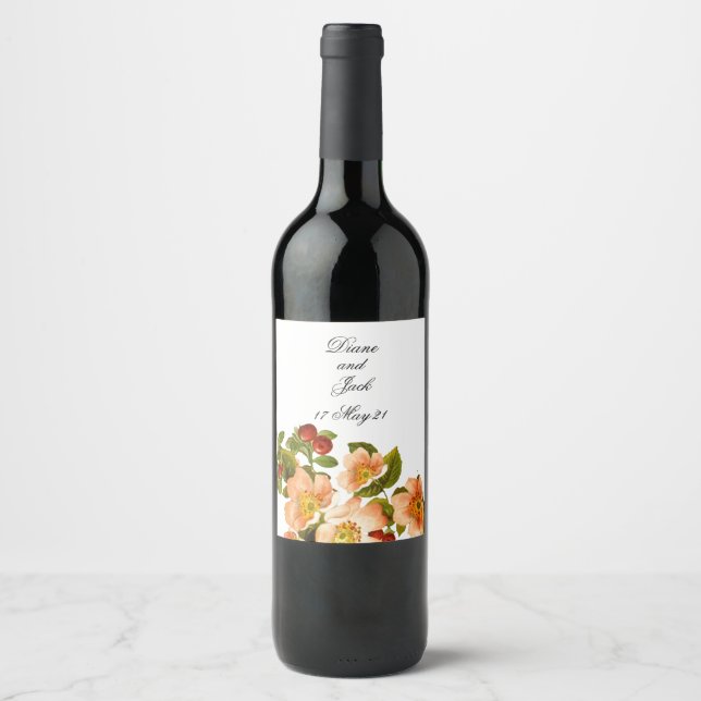Apple Blossom Wasserfarbenstems Hochzeit Weinetikett (Vorderseite)