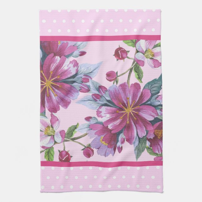 Apple Blossoms and Pink Polka Dots Kitchen Towel Geschirrtuch (Vertikal)