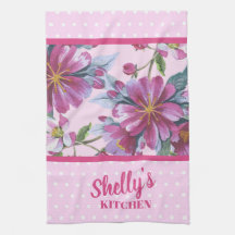 Apple Blossoms and Pink Polka Dots Kitchen Towel