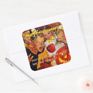 Apple Bobbing Gefahren   Sweet Tooth   Halloween Quadratischer Aufkleber