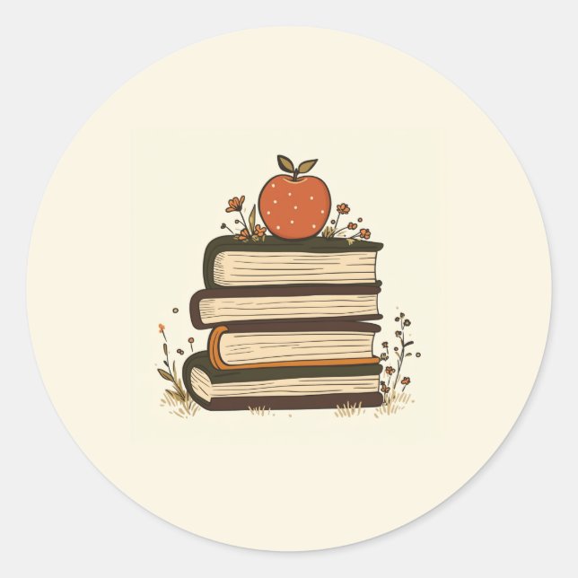 Apple Book Stack Round Sticker (Vorderseite)