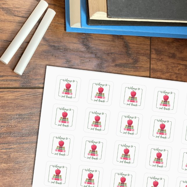 Apple Books Back-to-School Square White Stickers (Welcome to 3rd grade white square sticker sheet .)
