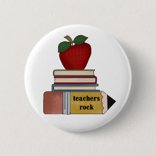 Apple, Bücher, Bleistift-Lehrer-Felsen Button
