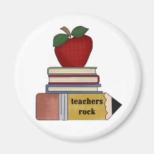 Apple, Bücher, Bleistift-Lehrer-Felsen Magnet
