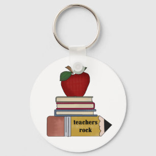 Apple, Bücher, Bleistift-Lehrer-Felsen Schlüsselanhänger