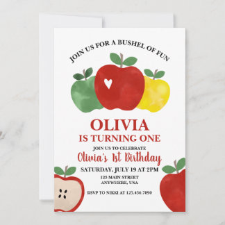 Apple Bushel of Fun 1. Geburtstag Einladung
