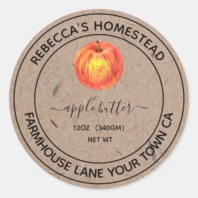 Apple Butter Kraft Papier Canning Jar Labels Runder Aufkleber (Vorderseite)
