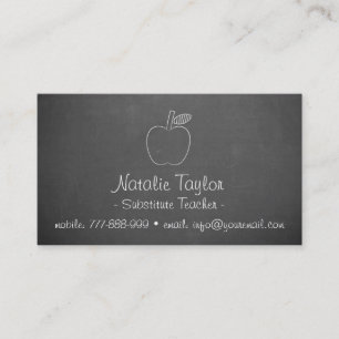 Apple Chalkboard Substitution Teacher Business Car Visitenkarte