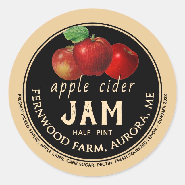 Apple Cider Jam Sauce Jelly Label Kraft Homemade Runder Aufkleber (Vorderseite)