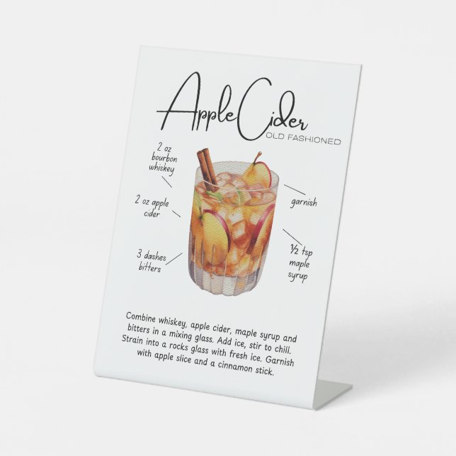 Apple Cider Old-Fashioned Cocktail Pedestal Sign Sockelschild (Vorderseite)