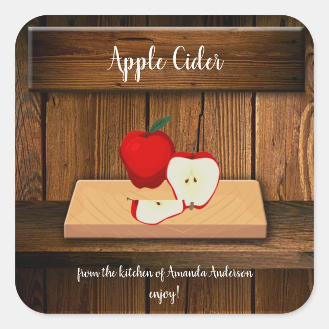 Apple Cider Sq Canning Label Quadratischer Aufkleber (Vorderseite)
