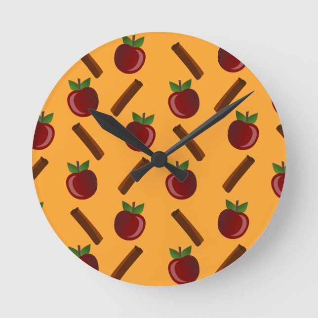 Apple Cinnamon Muster Runde Wanduhr (Vorderseite)