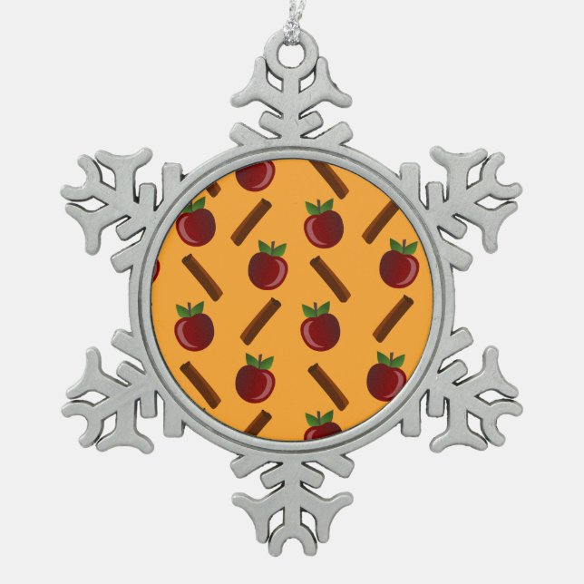 Apple Cinnamon Muster Schneeflocken Zinn-Ornament (Vorderseite)
