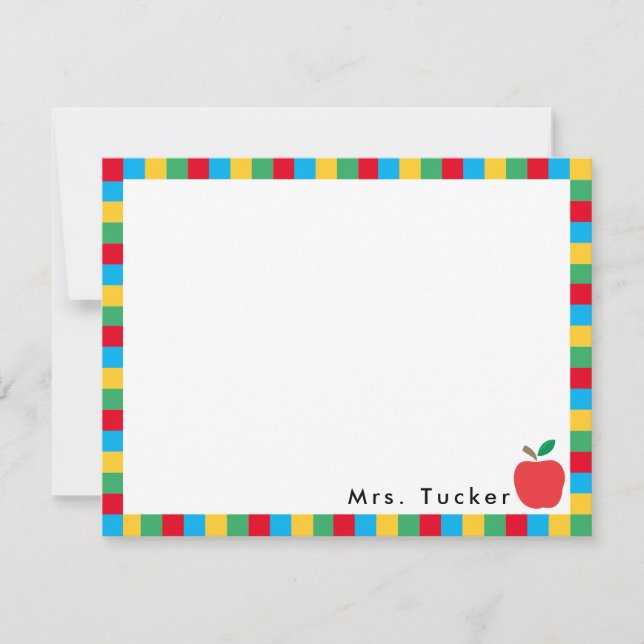 Apple & Colorful Blocks Niedlich Teacher Stationer Mitteilungskarte (Vorderseite)