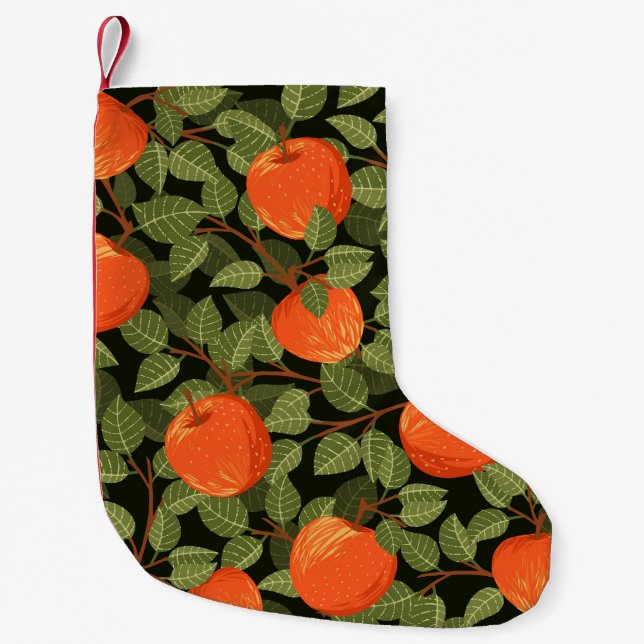 Apple Ernte: Grüne Blätter Vintag Kleiner Weihnachtsstrumpf (Vorderseite)