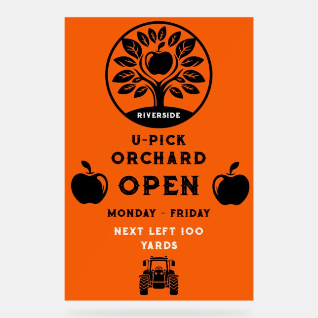 Apple Farm U- Pick-Werbeaktion Acrylschild (Vorderseite)