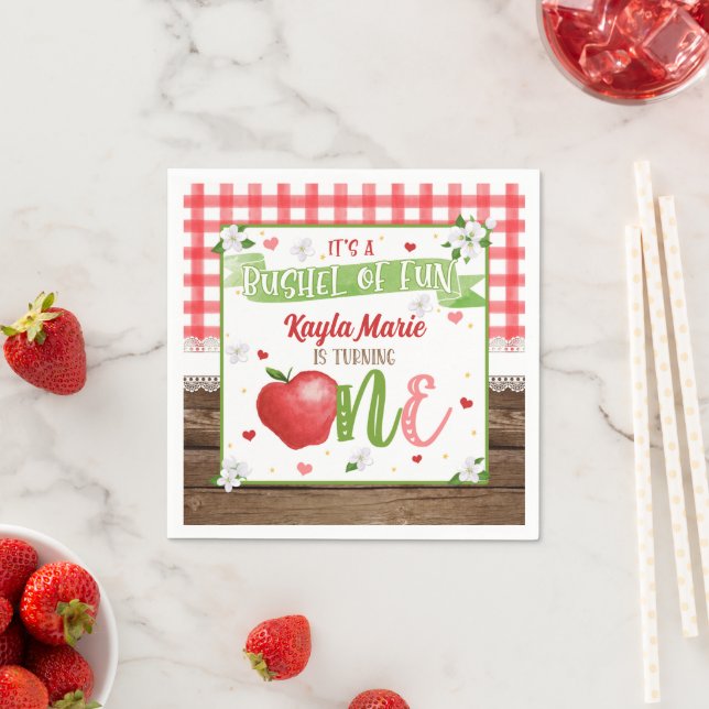 Apple First Birthday Napkin - Bushel of Fun Serviette (Beispiel)