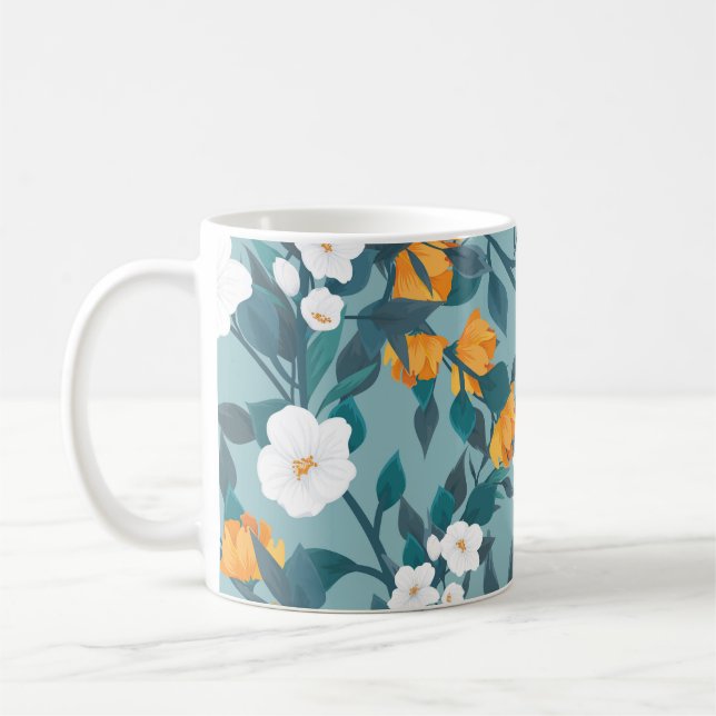 Apple Floral: Blühendes Mustermotiv. Kaffeetasse (Links)